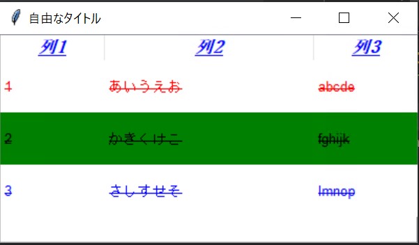 PythonのTkinterのTree内の表データの文字色/背景色を指定②【バグへの 